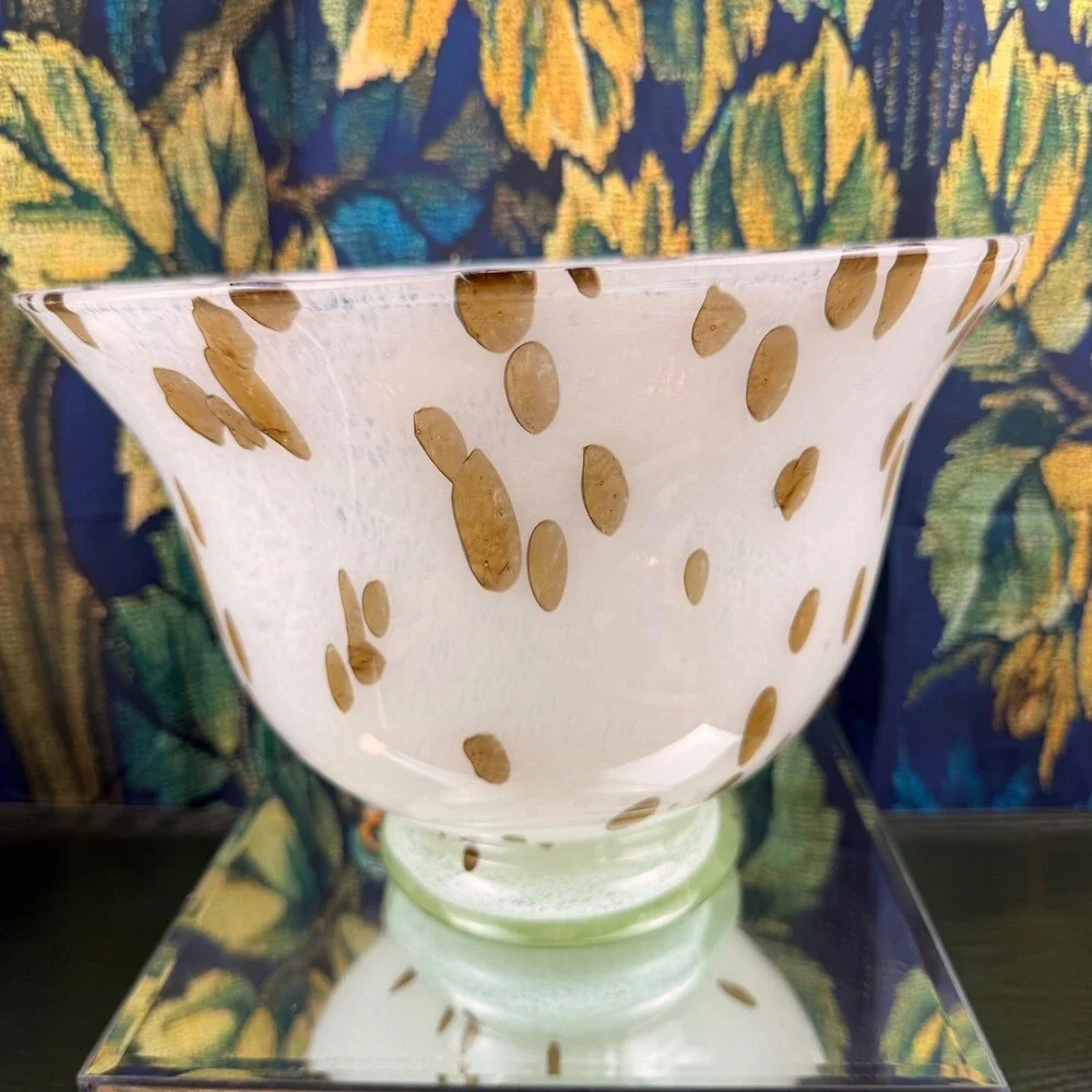 Hand Blown Glass Tortoise Spot Pedestal Bowl 11.5